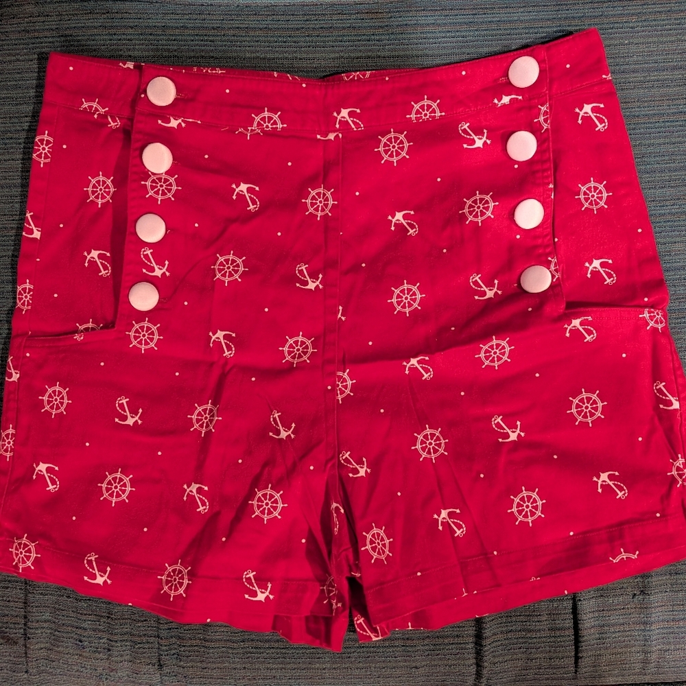 Voodoo Vixen High Waist Red Nautical Shorts